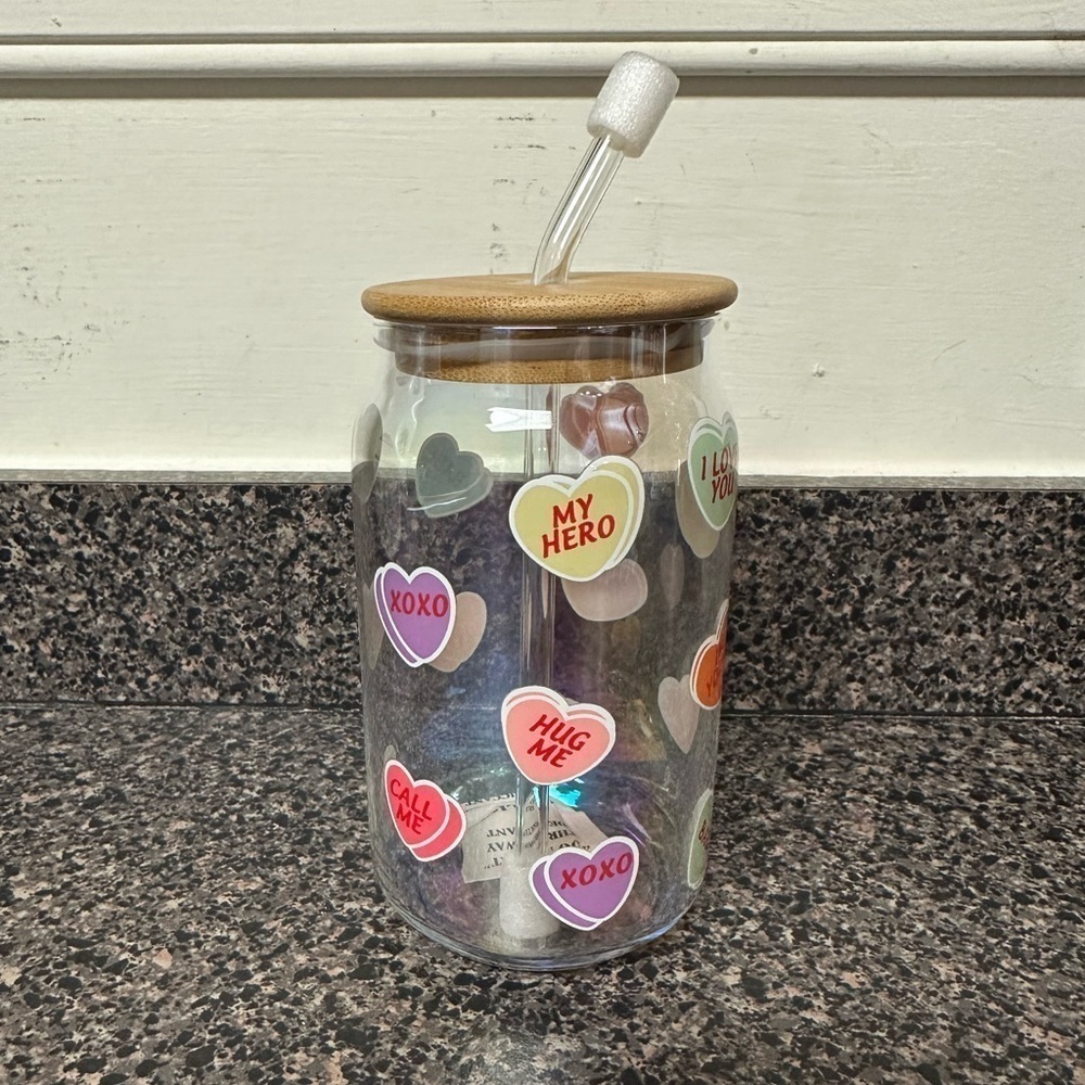 Valentine iridescent Glass Heart Tumbler